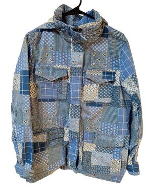Lands End Womens Blue Patchwork Paisley Jacket Sz M 10/12, Hooded,
